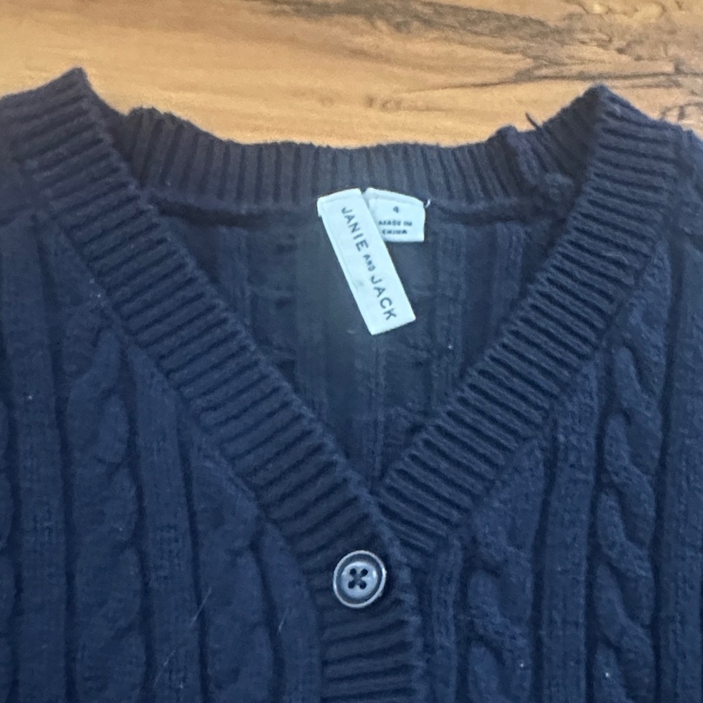 Janie and Jack girls 4T Navy Cable Knit Cardigan - Picture 4 of 4